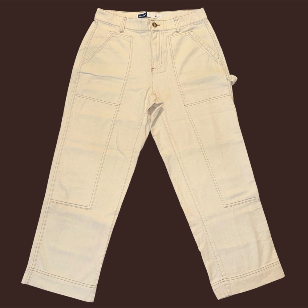 Old Navy 90s Cream/Tan Carpenter Utility High Waist Straight Leg Pants Women’s